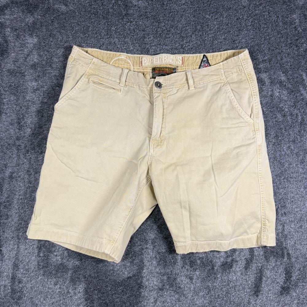 Paperbacks Mens Chino Shorts Tan Khaki Cotton Stretch Size 34 Casual Summer
